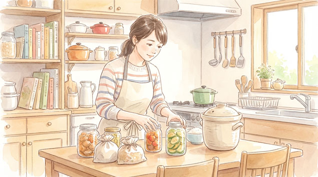 食品を整理する女性