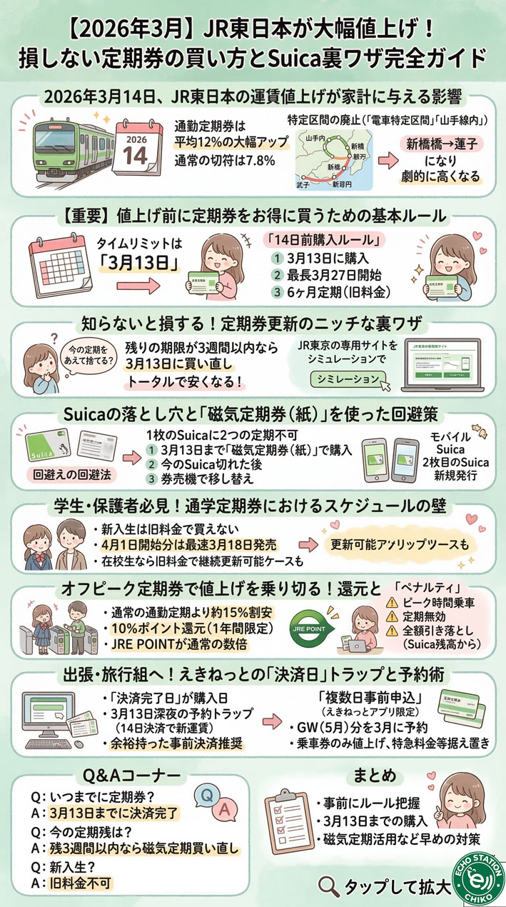 【2026年3月14日】JR東日本が値上げ！定期券を安く買う方法とSuica裏ワザ