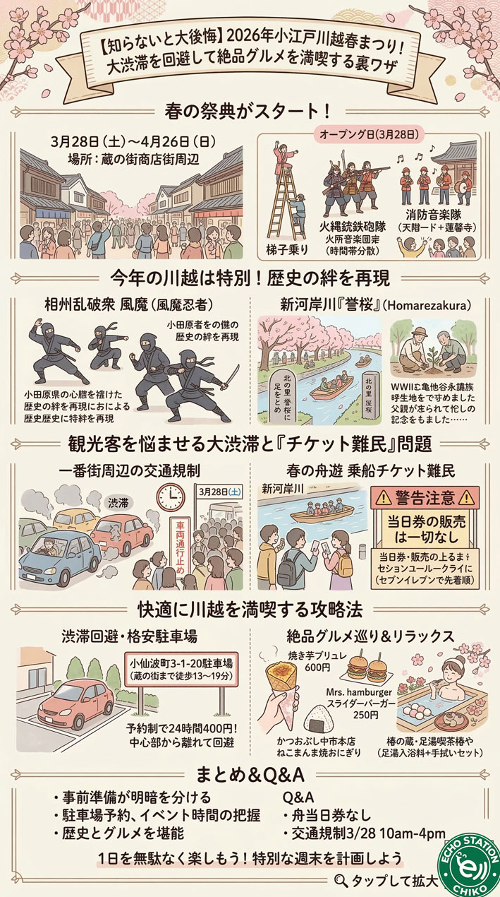 蔵の街並みを歩いて観光を楽しむ女性 インフォグラフィックス