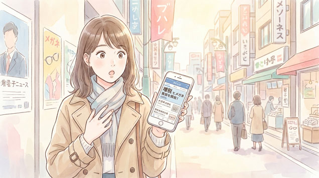  増税メガネの話題に驚く女性