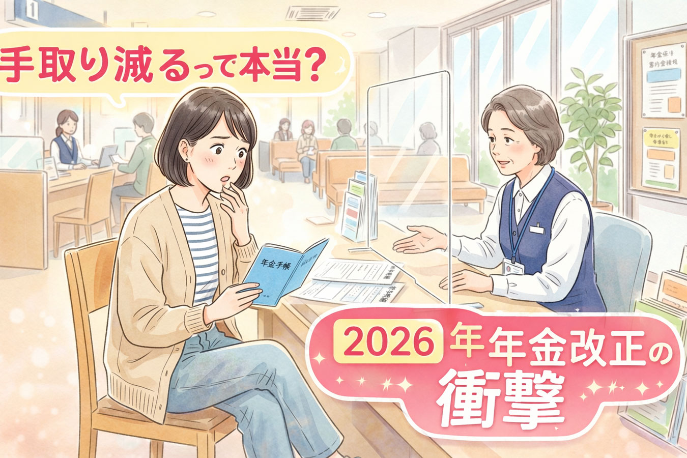 年金改正と給料の変化に驚く女性 年金事務所で