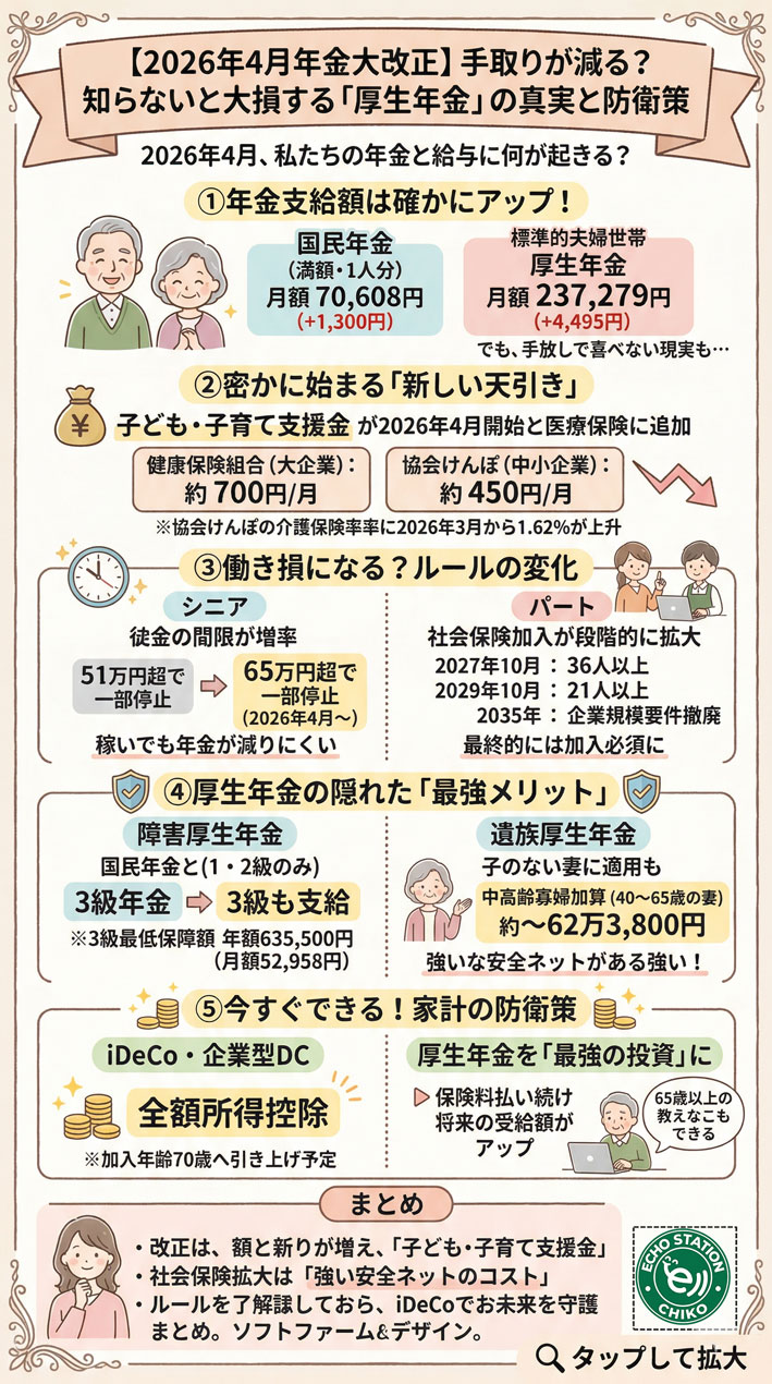 2026年年金改正で手取りはどう変わる？厚生年金・扶養・65万円の壁を解説 インフォグラフ