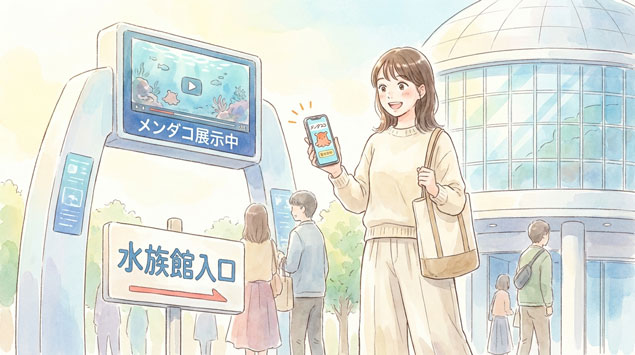 メンダコ展示ははこちらという案内図