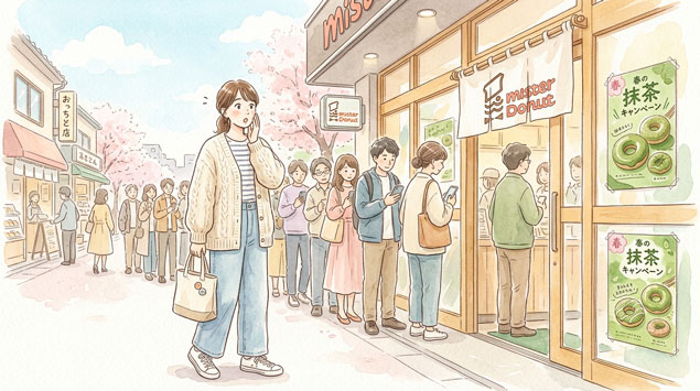 ミスドで行列に驚く女性