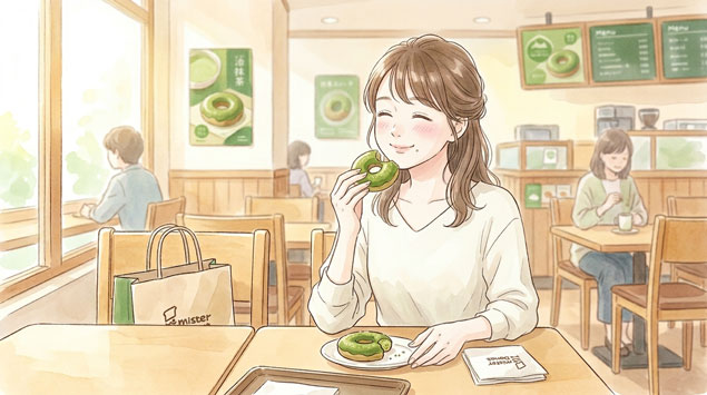 ドら抹茶やポンデ抹茶を選ぶ女性