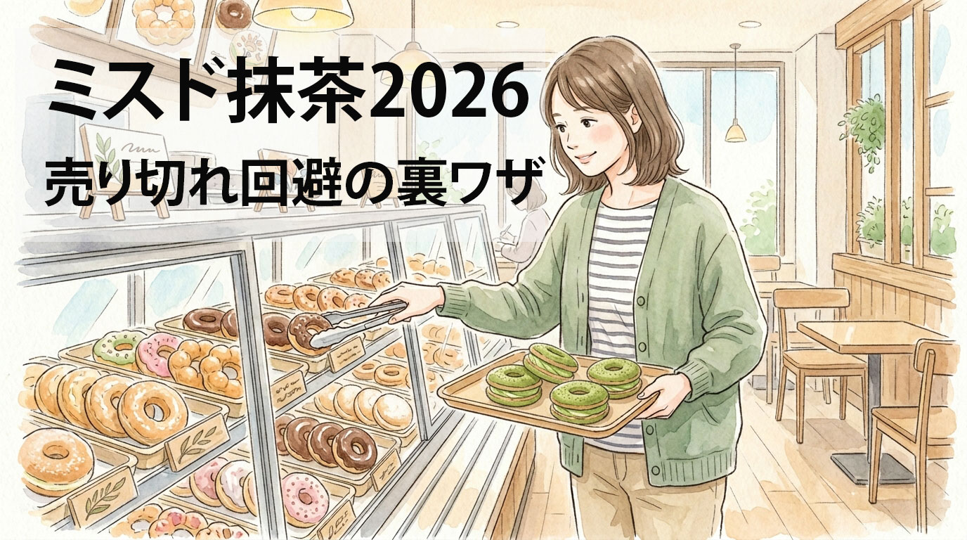 【2026最新】ミスド抹茶はいつから？ドら抹茶の確実な買い方と売切れ回避術 ミスドをトレーに乗せている女性