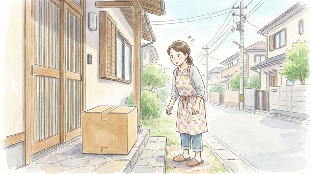  配送トラブルに気づく女性