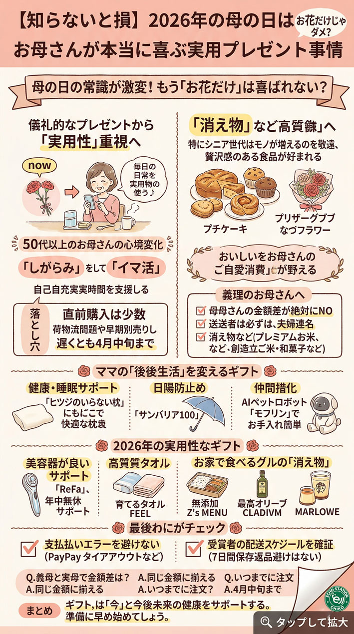 【2026年母の日】花以外で喜ばれる実用的プレゼントと失敗しない選び方 インフォグラフ