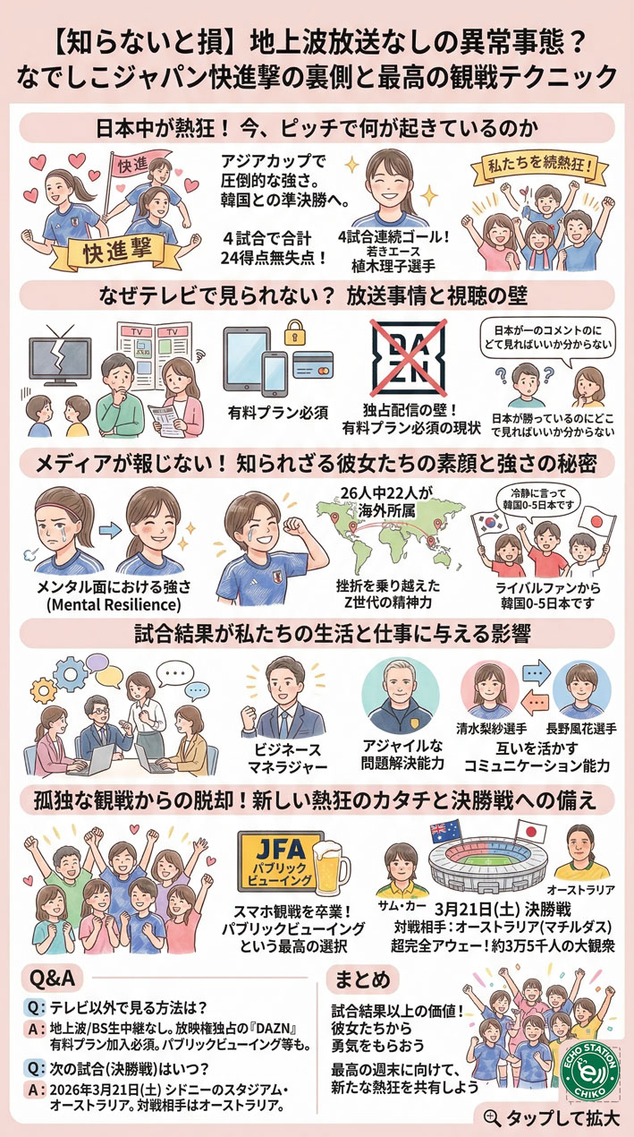 【速報】なでしこジャパン快進撃！地上波なしの理由と視聴方法まとめ インフォグラフ