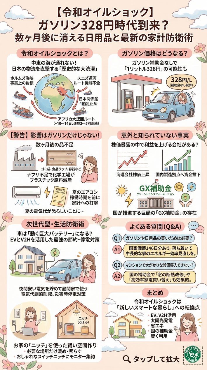 【令和オイルショック】ガソリン328円時代は来る？日用品不足と家計防衛術を解説