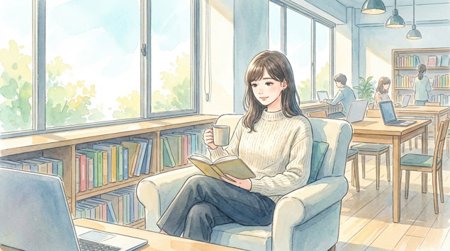 シェアラウンジを使っている女性