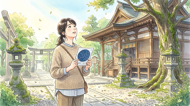 日本の女性が伝統的な京都の街並みでぺんてるの社名変更のニュースを読む様子