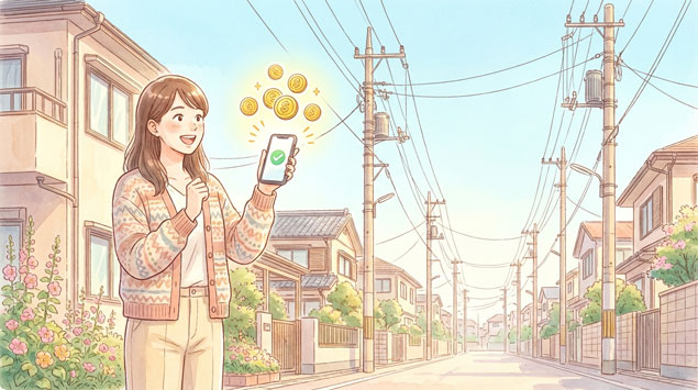 ポイントを獲得して喜ぶ女性