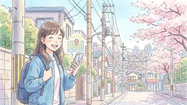 電柱撮影ゲームを楽しむ女性のイメージ