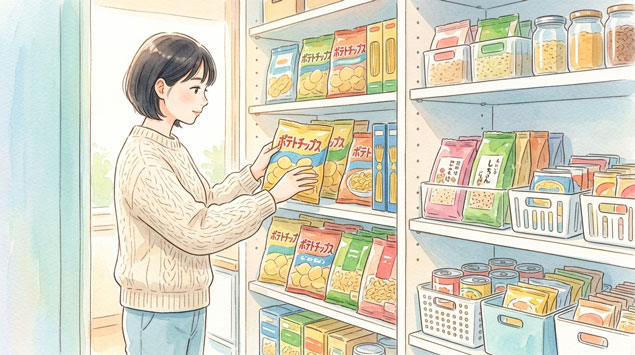 Japanese woman looking concerned at a smartphone near a convenience store and shipping boxes