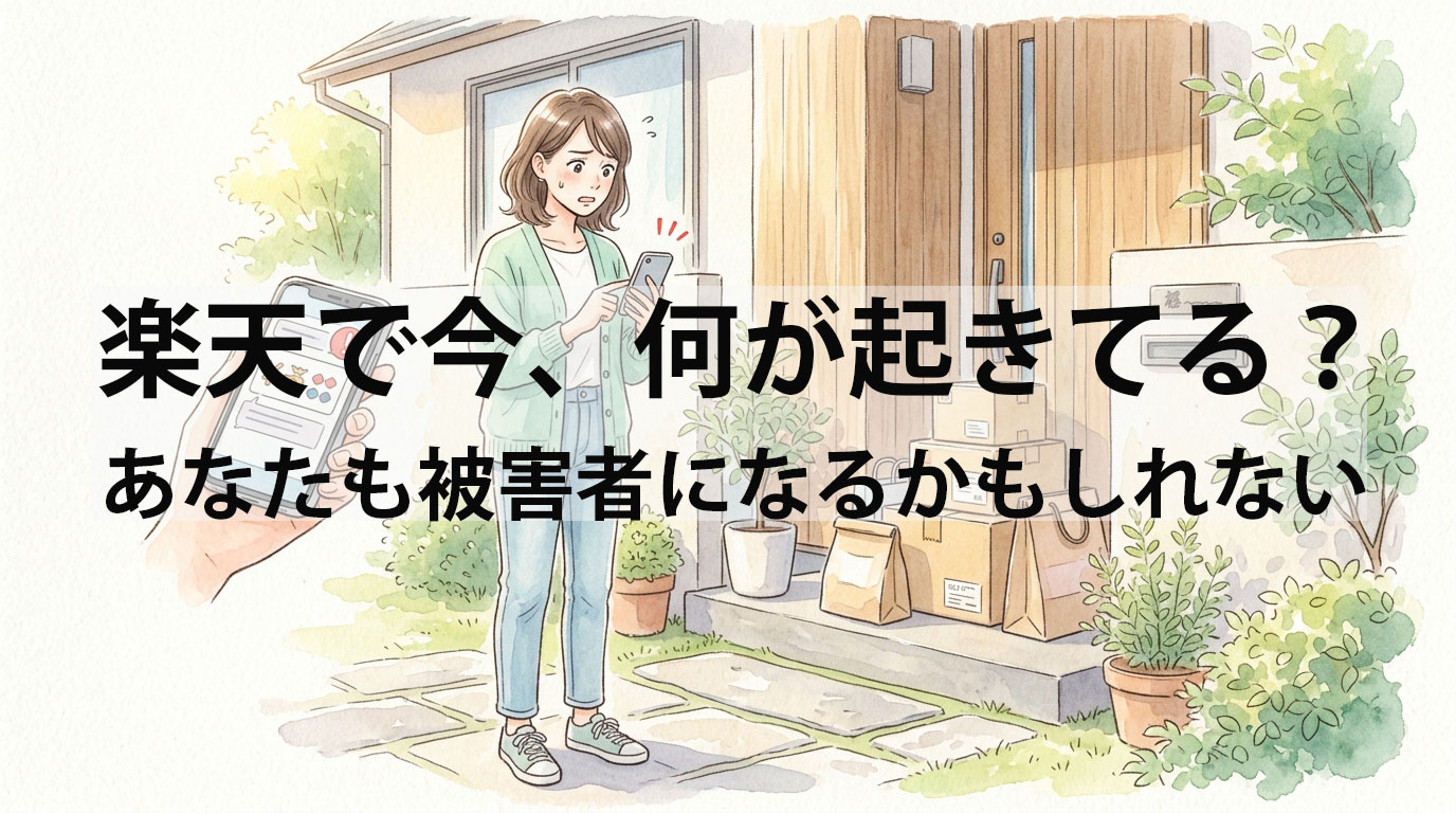 楽天アカウントの不正利用や見知らぬ荷物に気づく女性のイメージ