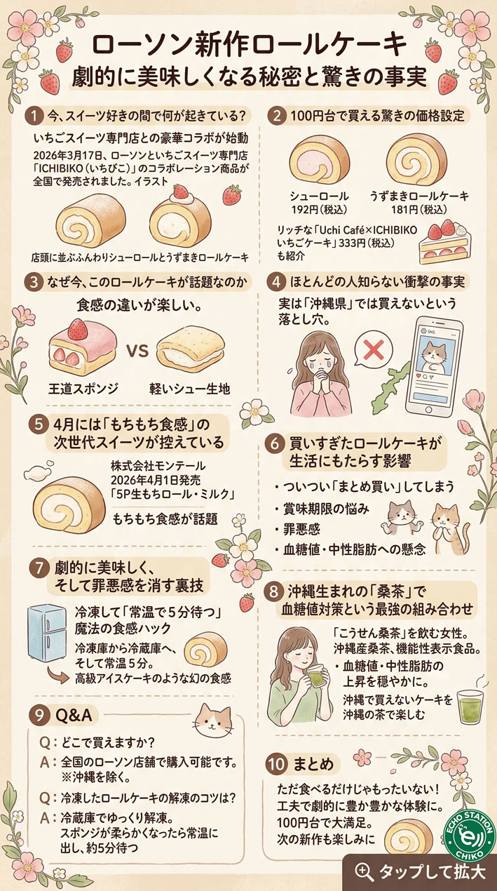 【2026最新】ローソンいちごロールケーキ裏技｜冷凍5分で神食感＆沖縄では買えない理由 インフォグラグ