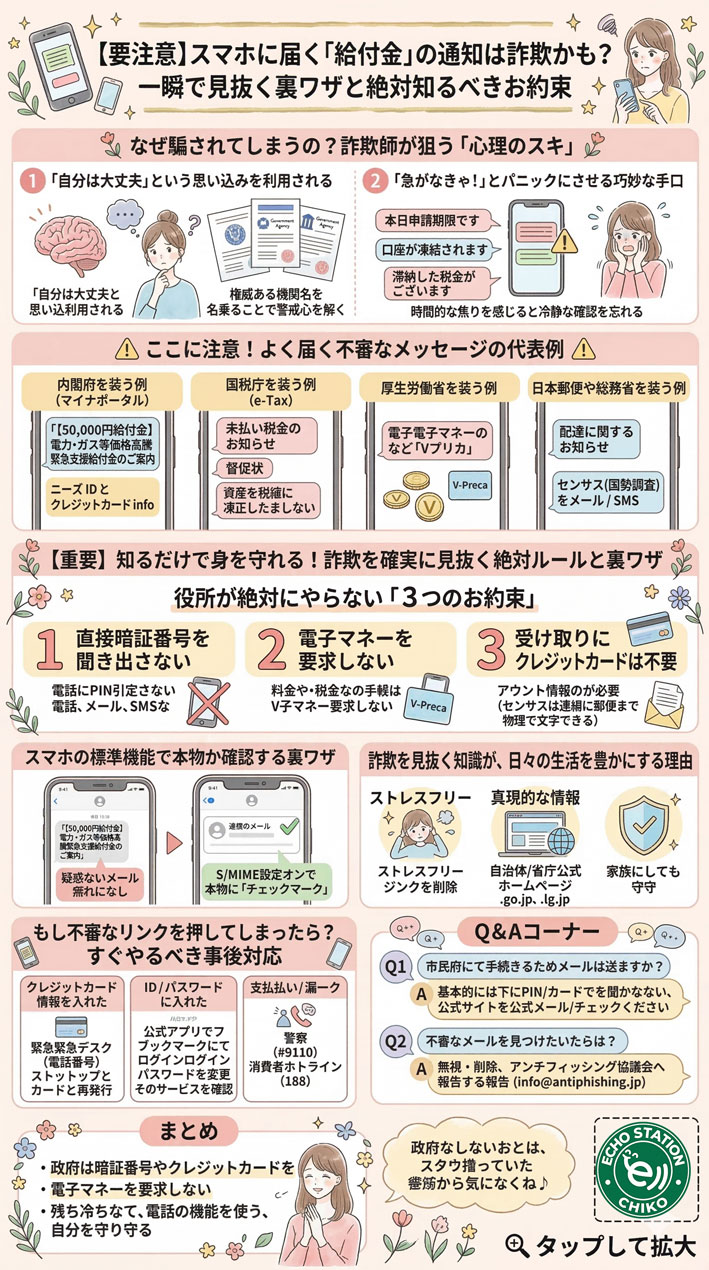 【注意】スマホの「給付金5万円」通知は詐欺？本物と偽物を一瞬で見抜く方法