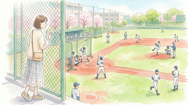 高校野球の新ルールに注目して観戦する女性