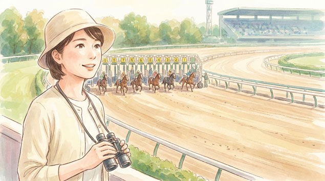 スタート直前の馬場と枠順を見守る女性