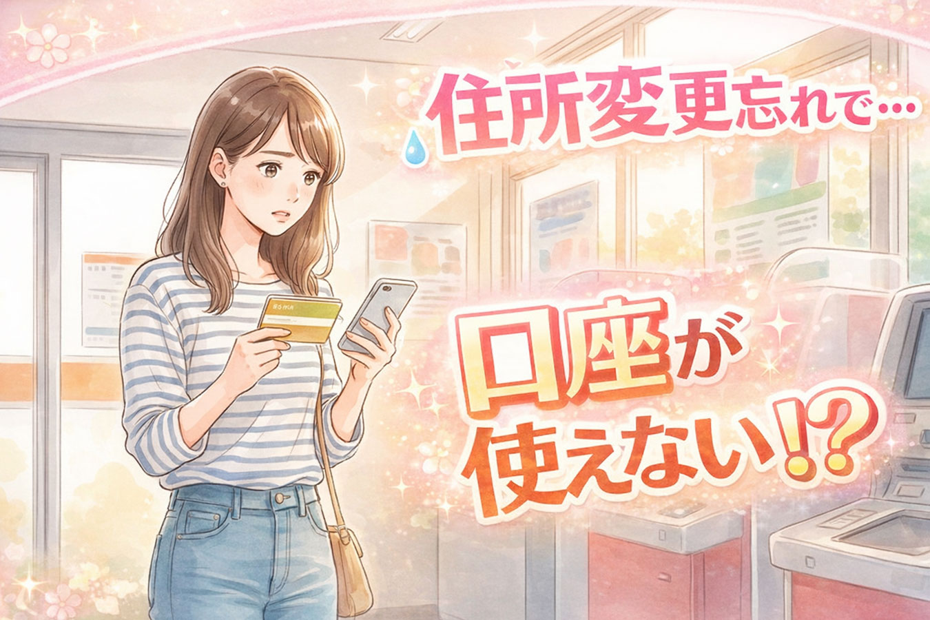 ゆうちょ銀行で口座の状態を確認する女性