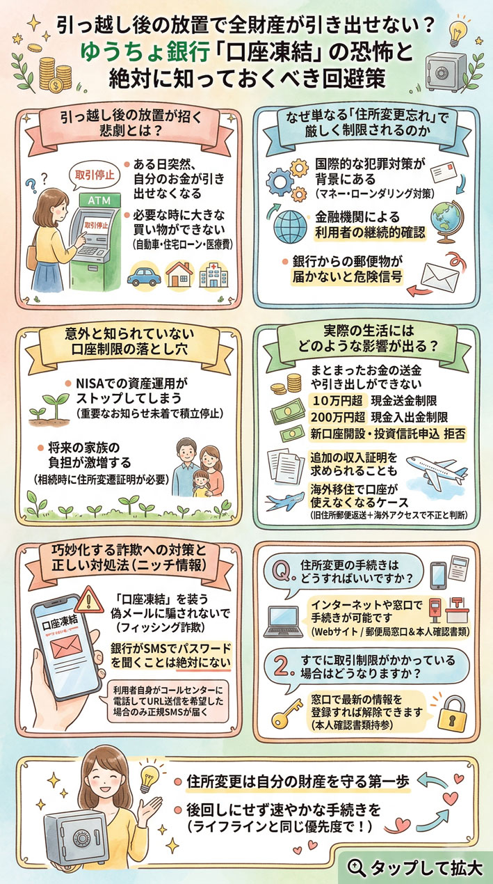 ゆうちょ銀行は住所変更しないと口座制限?引き出せない前に知る対策 インフォグラフ