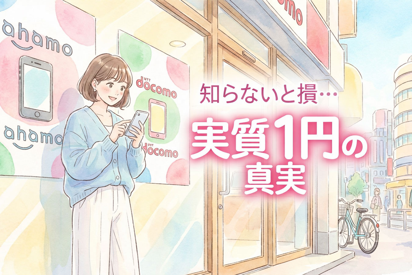 ahamoやドコモの料金プランをスマホで確認する女性