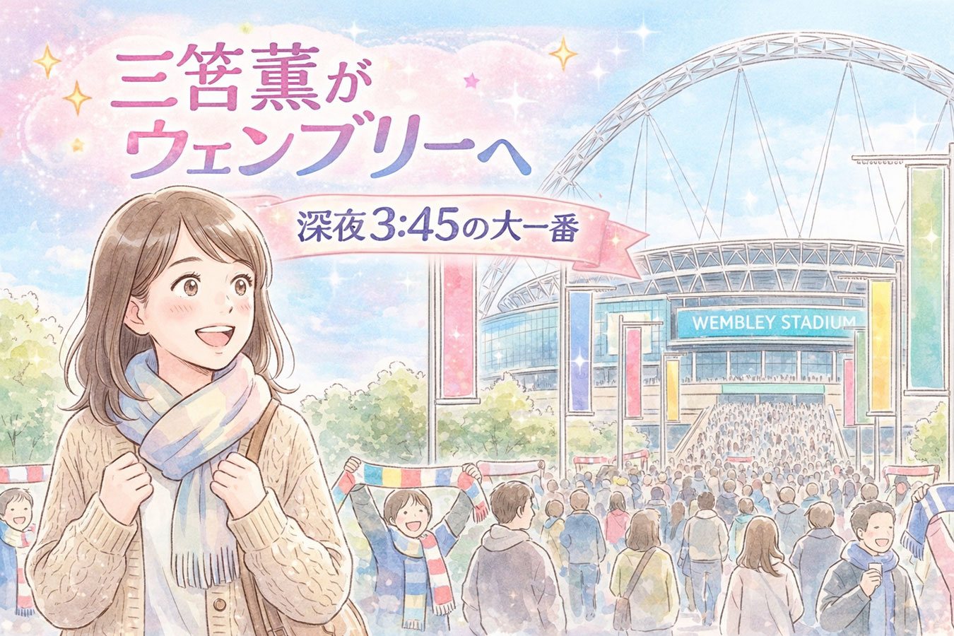 ウェンブリー・スタジアムを見て感動する女性