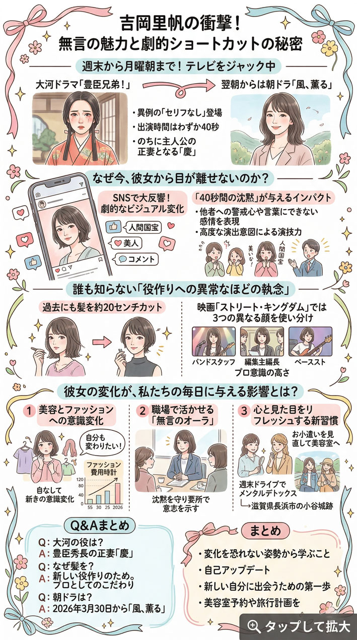 吉岡里帆の40秒沈黙が話題!ショートカットと朝ドラ出演にも注目インフォグラフ