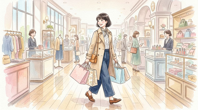 タカシマヤで買い周りを楽しむCHIKO