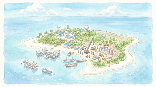 南鳥島核廃棄物保管施設を建設しているイメージ図