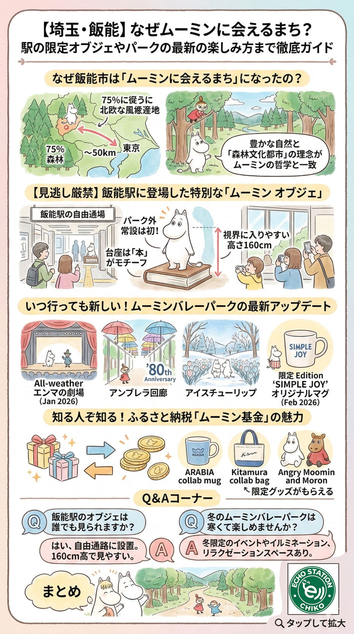 ムーミンのマチ飯能が人目でわかるインフォグラフィック
