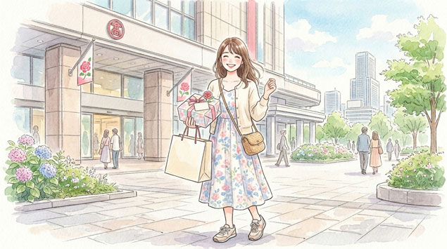 名古屋タカシマヤで母の日のプレゼントを購入できてウキウキのCHIKO