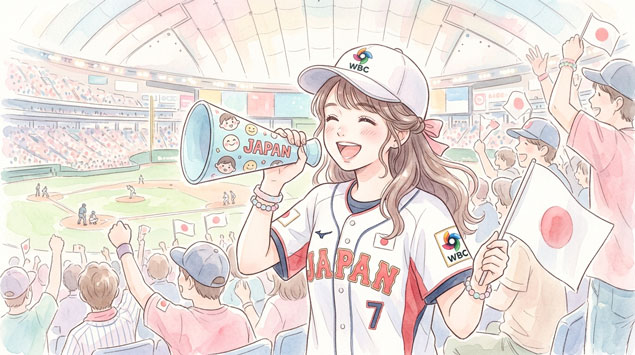 WBCを観客席で応援する女性