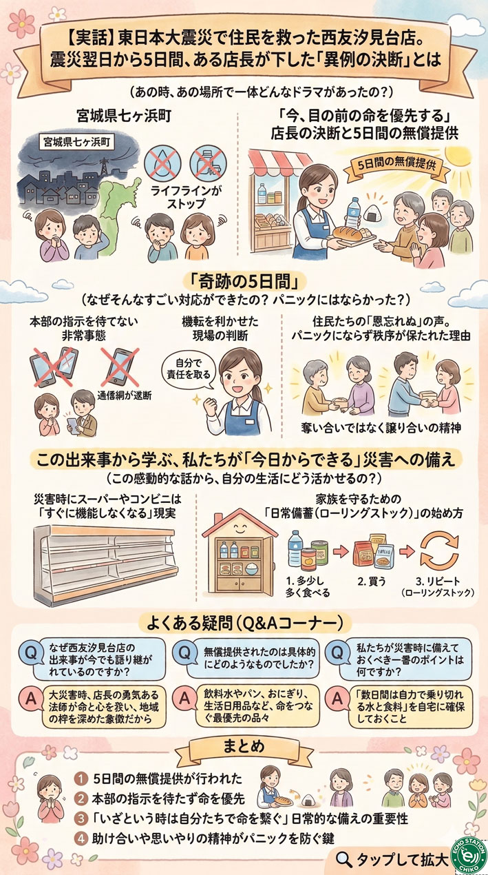 東日本大震災で住民を救ったスーパー｜西友汐見台店「奇跡の5日間 が人目でわかるインフォグラフィックス