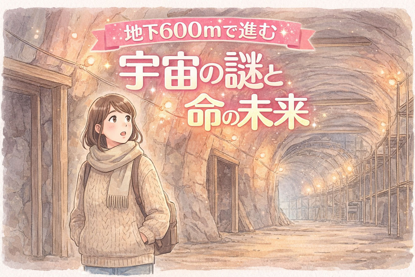 地下600mの巨大空洞と女性 【サムネキャッチコピー】 地下600mで進む 宇宙の謎と命の未来