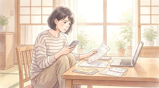 通信環境や設定を確認している女性