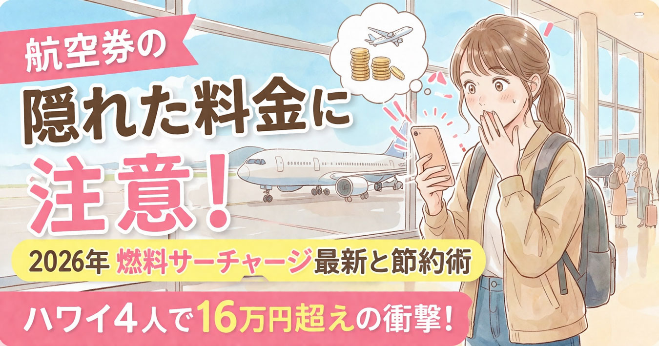 航空券の総額に驚く女性 サムネイル 燃料サーチャージが高すぎる ハワイ4人で16万円の衝撃