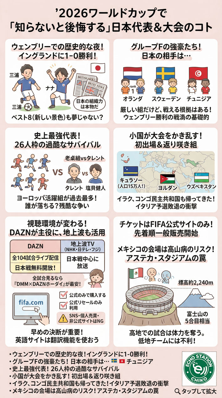 2026ワールドカップで知らないと後悔する7つの変化 ABEMA・時差・新ルールを解説 インフォグラフ
