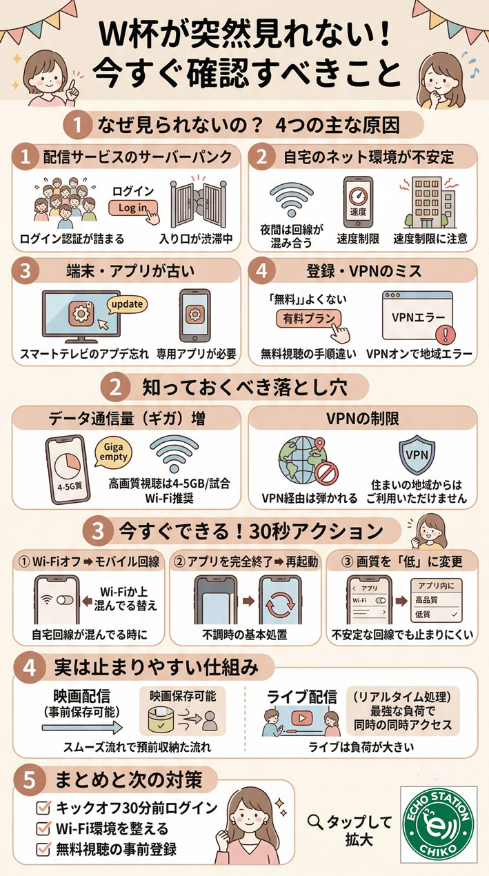 W杯が見れない原因は？配信・Wi-Fi・端末の今すぐできる対処法 インフォグラフ