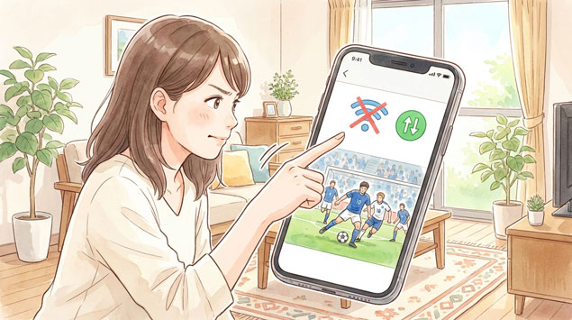 スマホの設定を確認する女性 VPNや通信設定を見直す様子