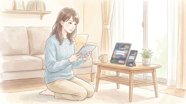 スマホで配信アプリの設定をする女性 W杯視聴準備をしている様子