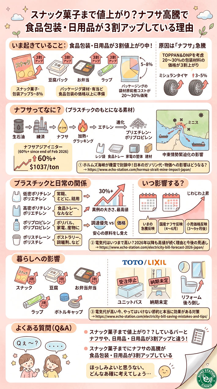 スナック菓子まで値上がり？ナフサ高騰で食品包装・日用品が3割アップしている理由インフォグラフ