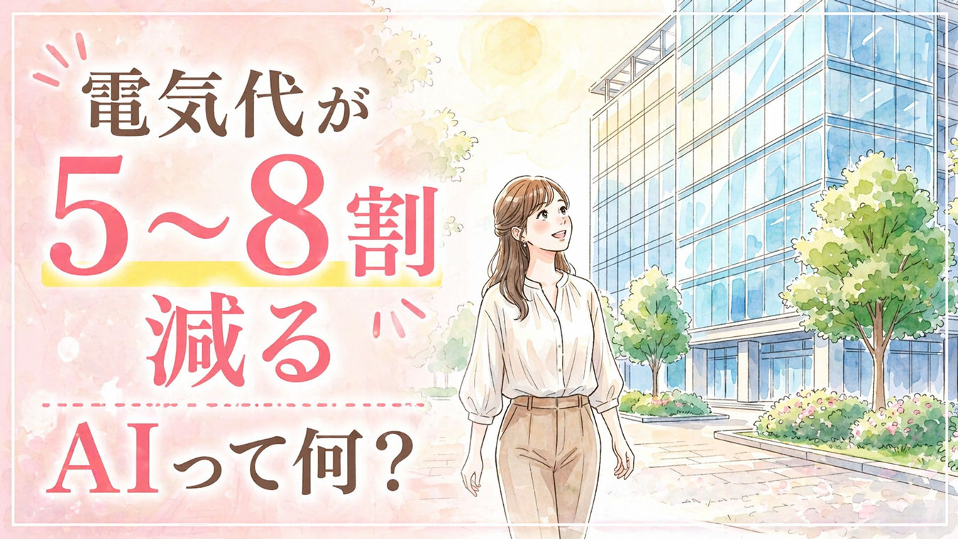 データセンターを見上げる女性のイラスト