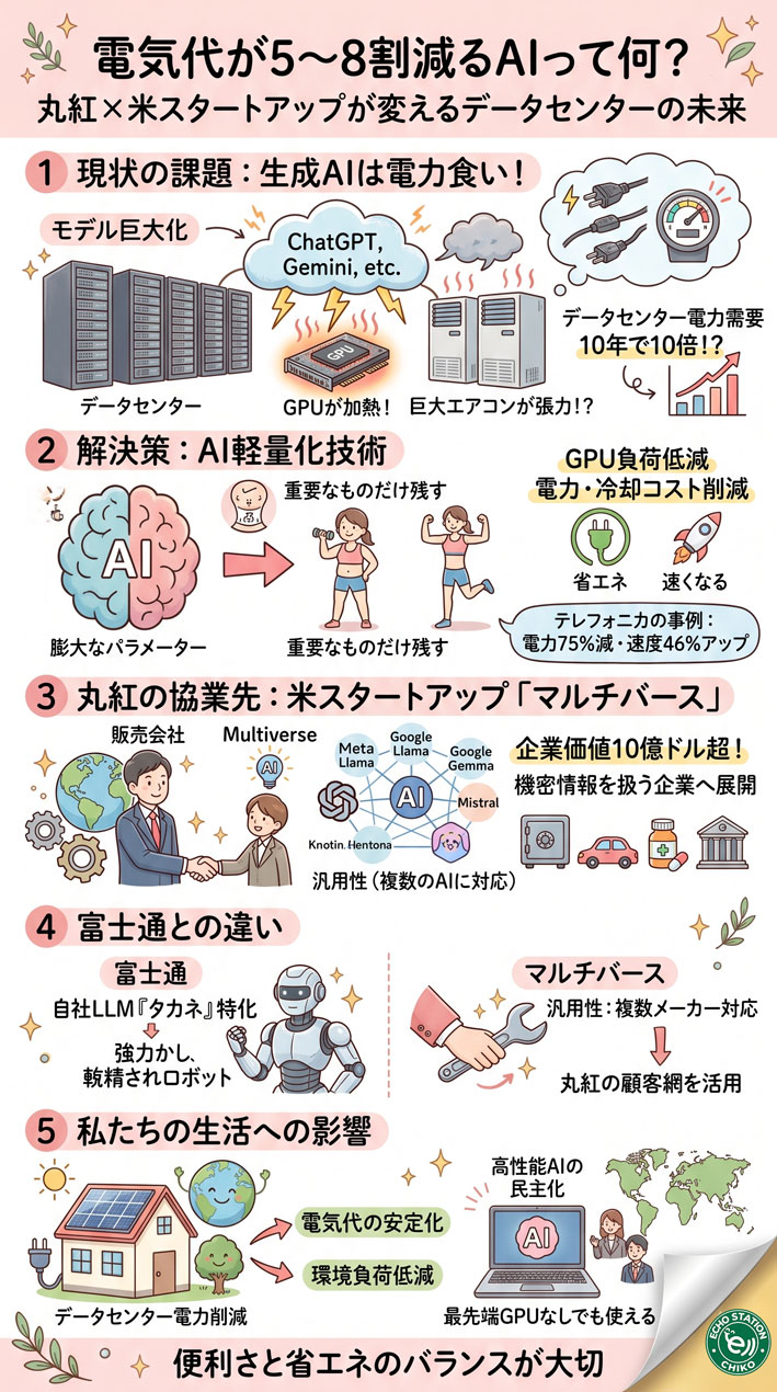 電気代が5〜8割減るAIって何？丸紅×スタートアップが変えるデータセンターの未来 インフォグラフ