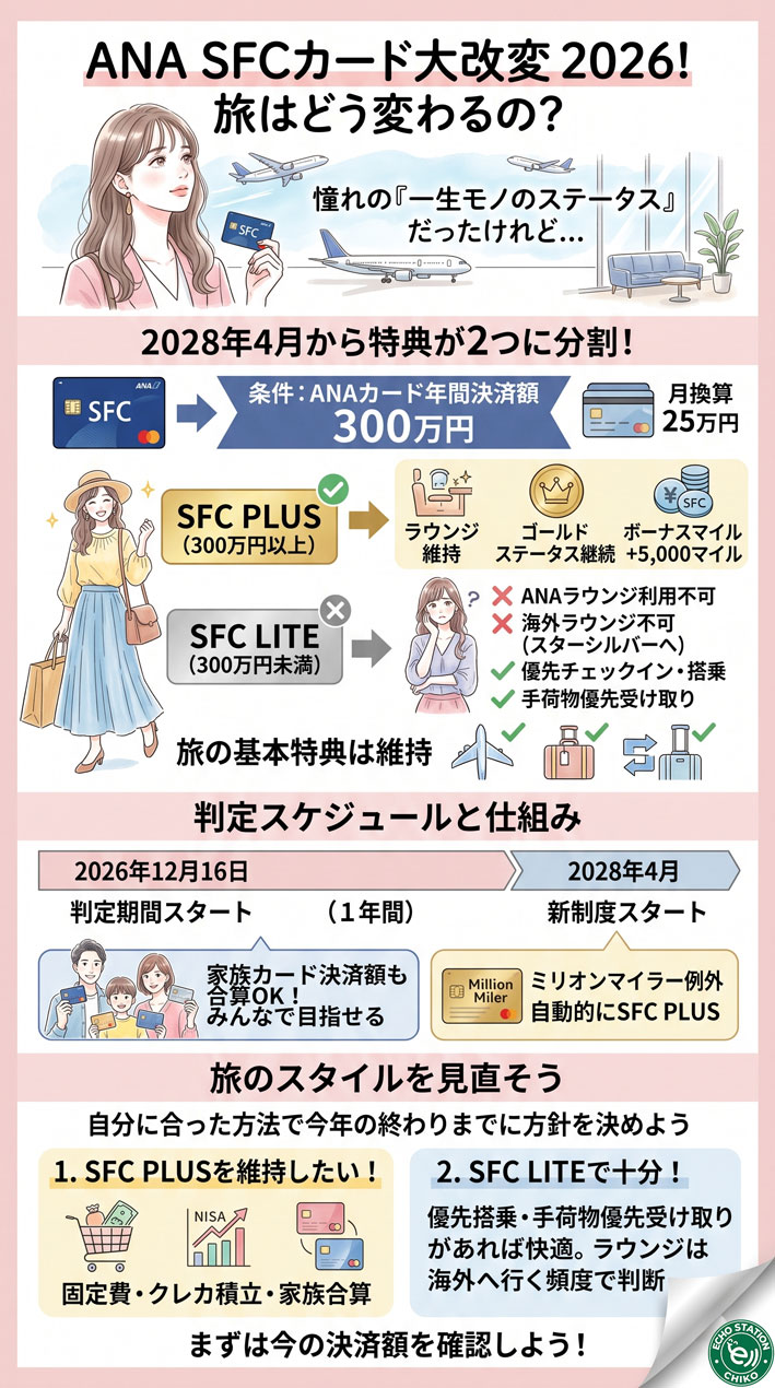 ANAスーパーフライヤーズカード大改変2026！年300万円決済で特典が２分割に？私たちの旅はどう変わるの インフォグラフ