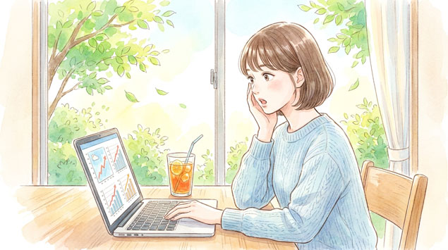 PIC3 | alt: 気象観測データを見ながら驚く女性のイラスト