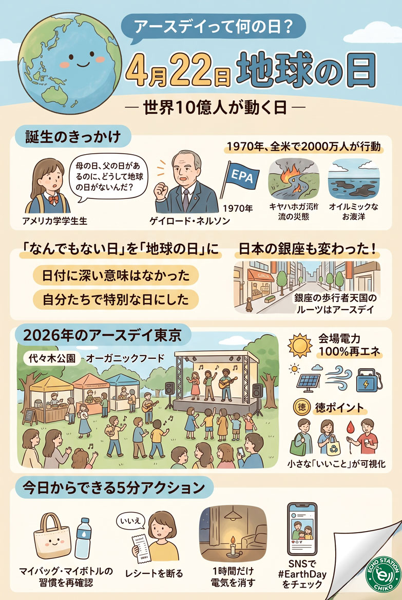 春の公園でマイバッグを持ち空を見上げる日本人女性 インフォグラフ