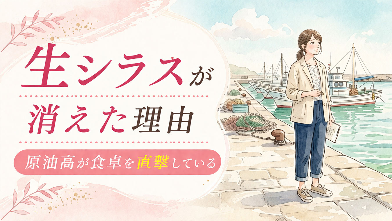 漁港を眺める日本人女性のイラスト