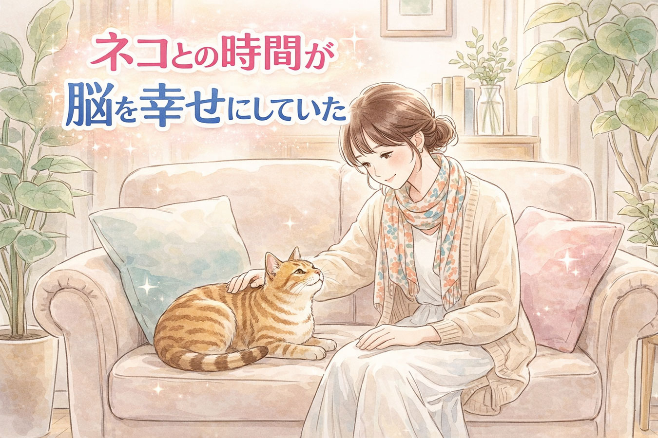 猫とソファーの上で戯れる30代の女性